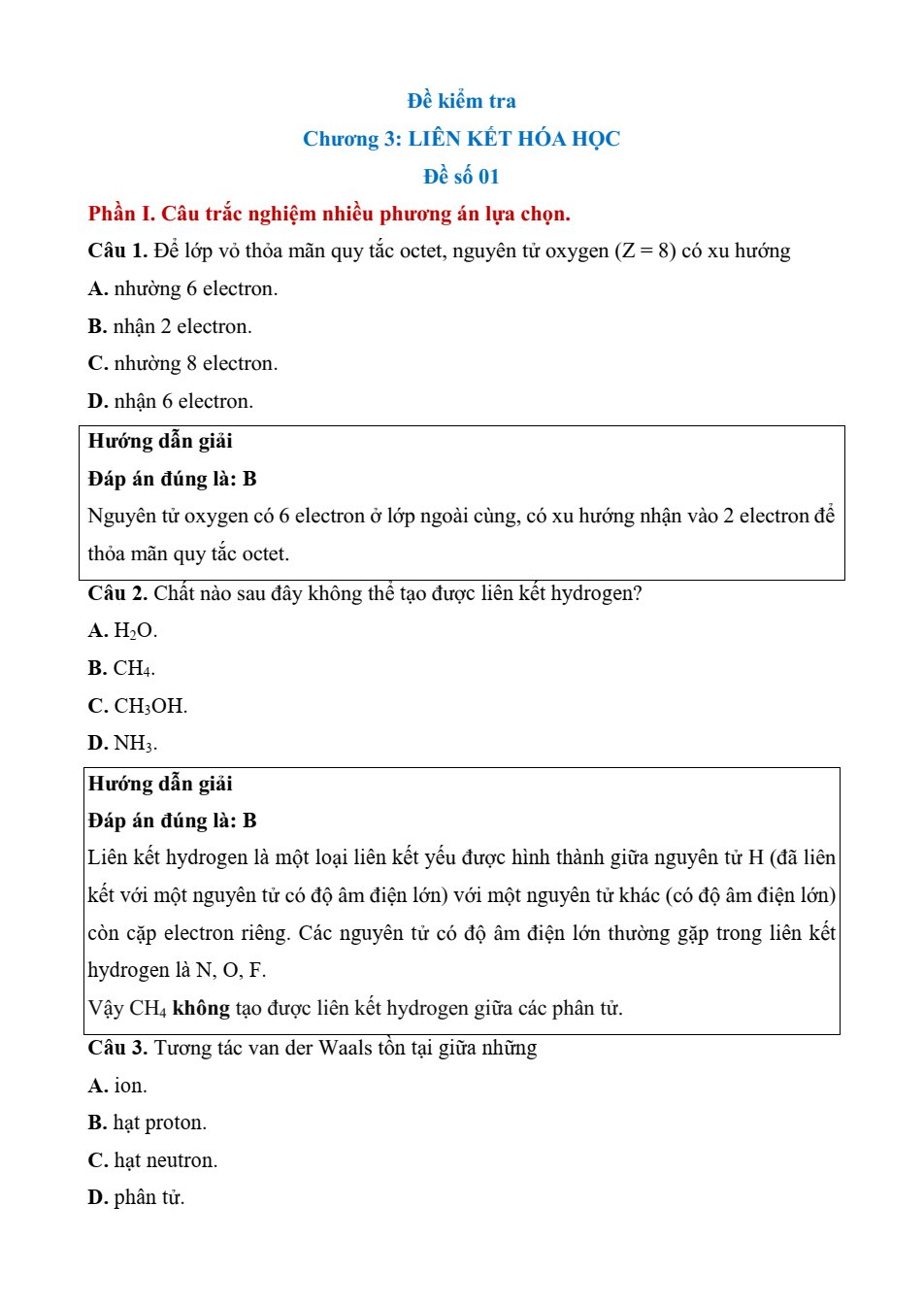 Đề kiểm tra Hóa học 10 Kết nối tri thức Chương 3 (có lời giải)