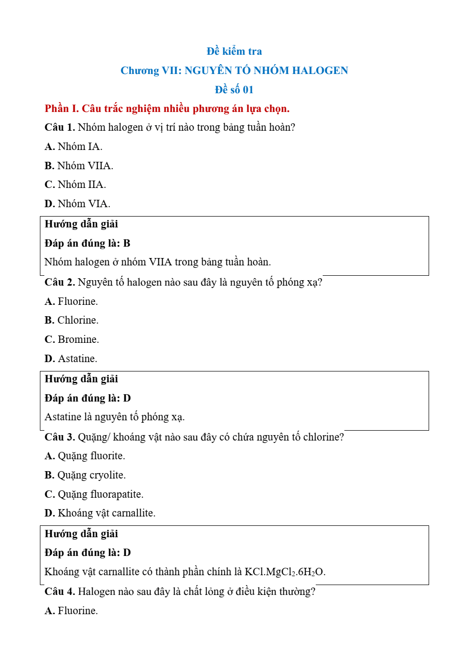 Đề kiểm tra Hóa học 10 Kết nối tri thức Chương 7 (có lời giải)