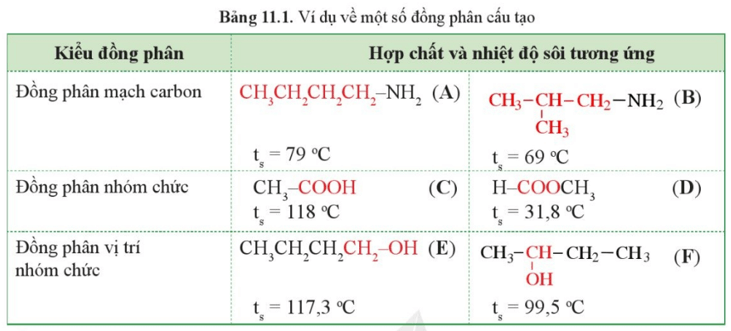 Phân tử chất (C) và (D) ở Bảng 11.1 chứa nhóm chức gì