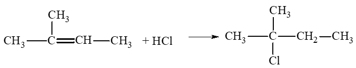 Viết công thức cấu tạo sản phẩm chính của các phản ứng sau: a) 2 – methylbut – 2 – ene tác dụng với hydrogen chloride