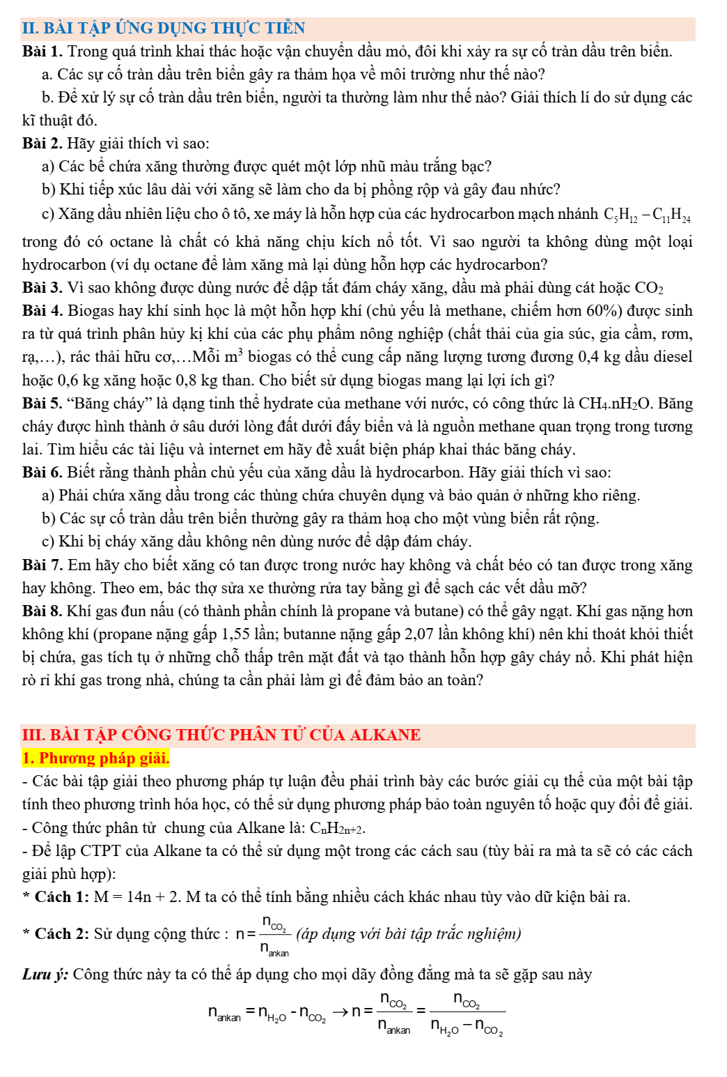 Chuyên đề bồi dưỡng HSG Hóa học 9 Alkane (có lời giải)