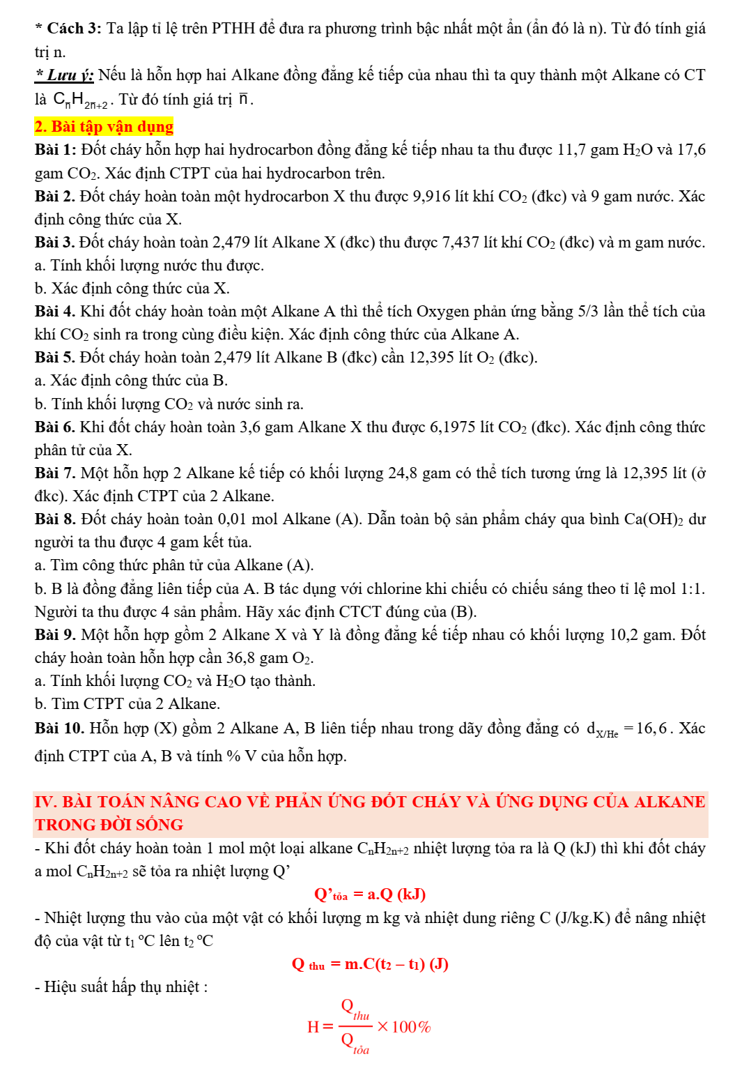 Chuyên đề bồi dưỡng HSG Hóa học 9 Alkane (có lời giải)