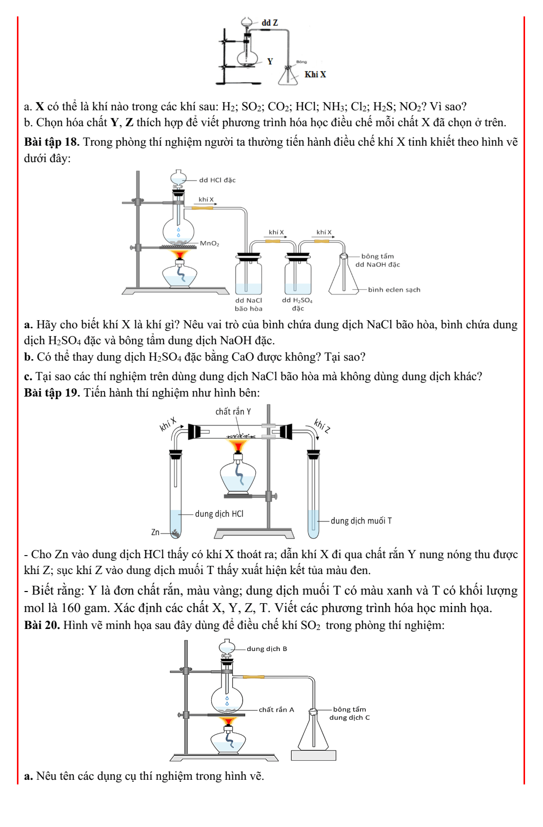 Chuyên đề bồi dưỡng HSG Hóa học 9 Bài tập hình vẽ thí nghiệm hóa học (có lời giải)