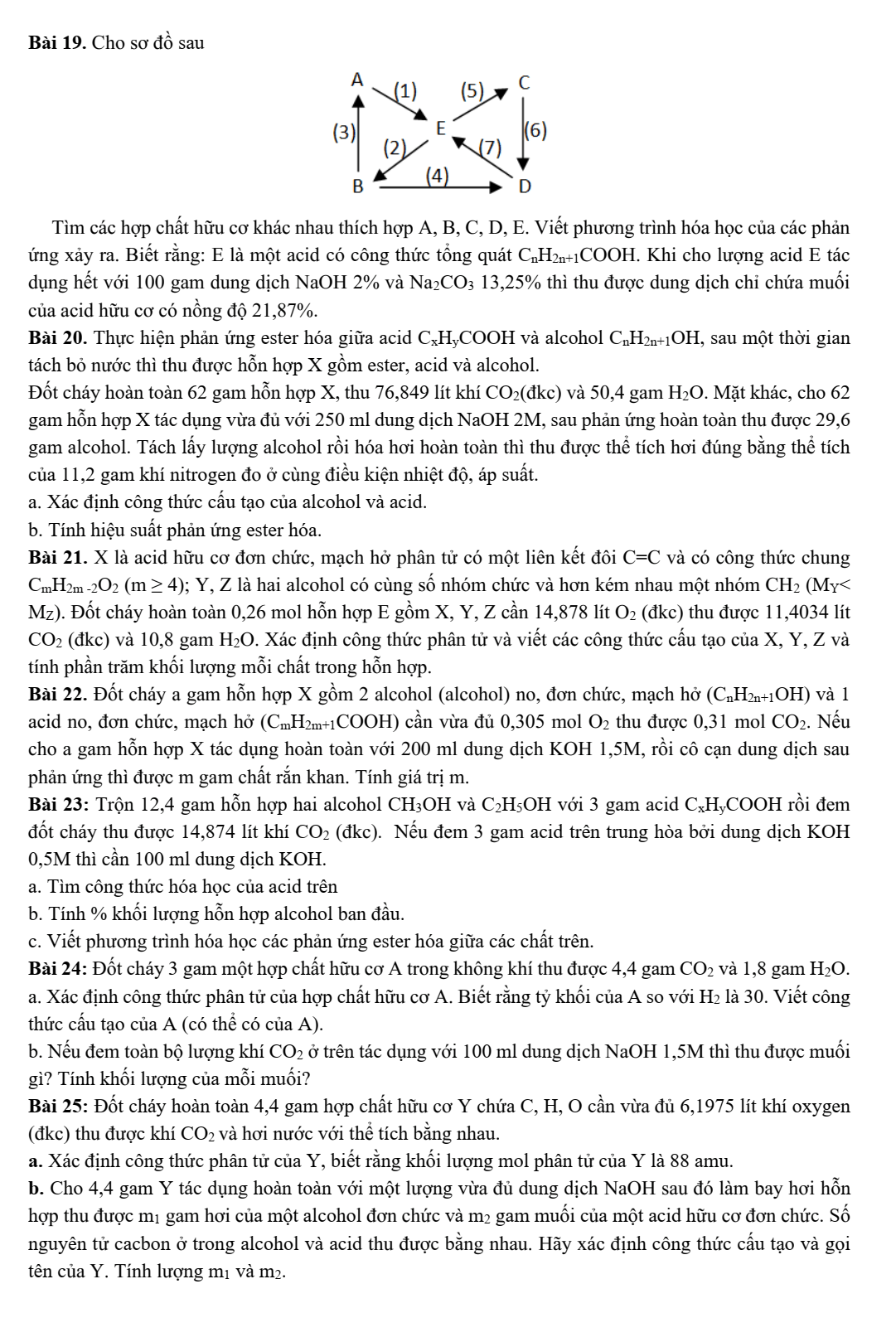 Chuyên đề bồi dưỡng HSG Hóa học 9 Bài tập nâng cao về alcohol và carboxylic acid (có lời giải)