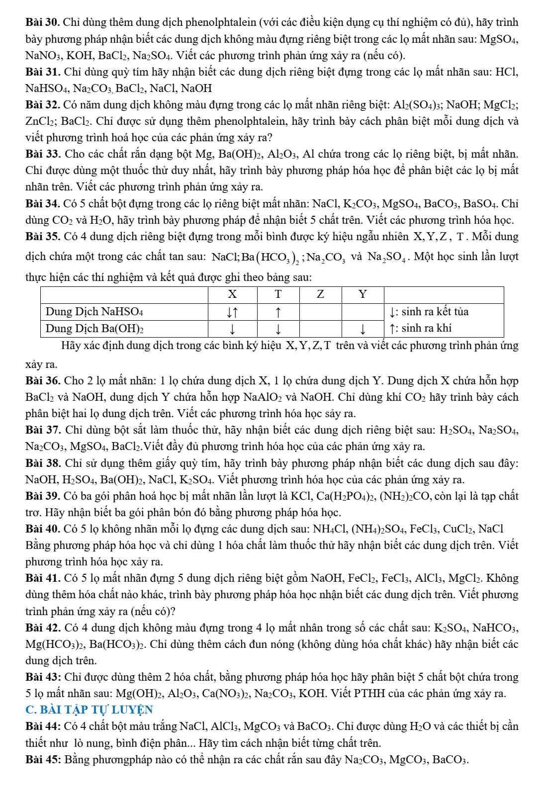 Chuyên đề bồi dưỡng HSG Hóa học 9 Bài tập nhận biết hợp chất vô cơ (có lời giải)