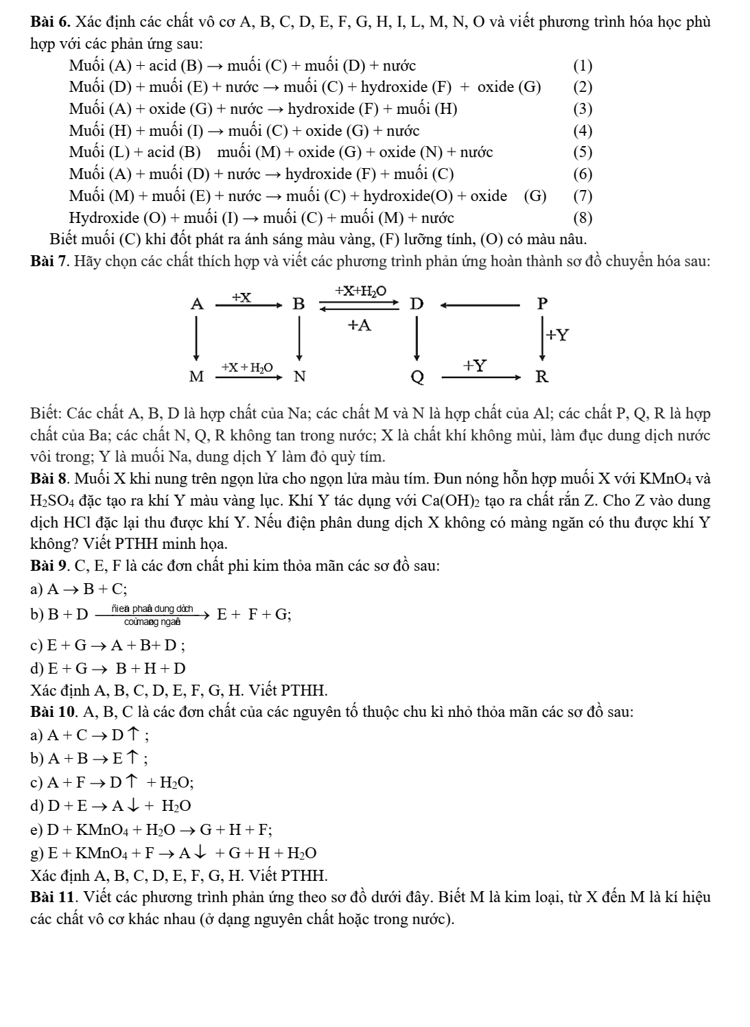 Chuyên đề bồi dưỡng HSG Hóa học 9 Bài tập viết phương trình hóa học theo sơ đồ chuỗi phản ứng (có lời giải)