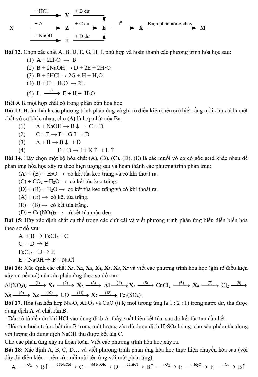 Chuyên đề bồi dưỡng HSG Hóa học 9 Bài tập viết phương trình hóa học theo sơ đồ chuỗi phản ứng (có lời giải)
