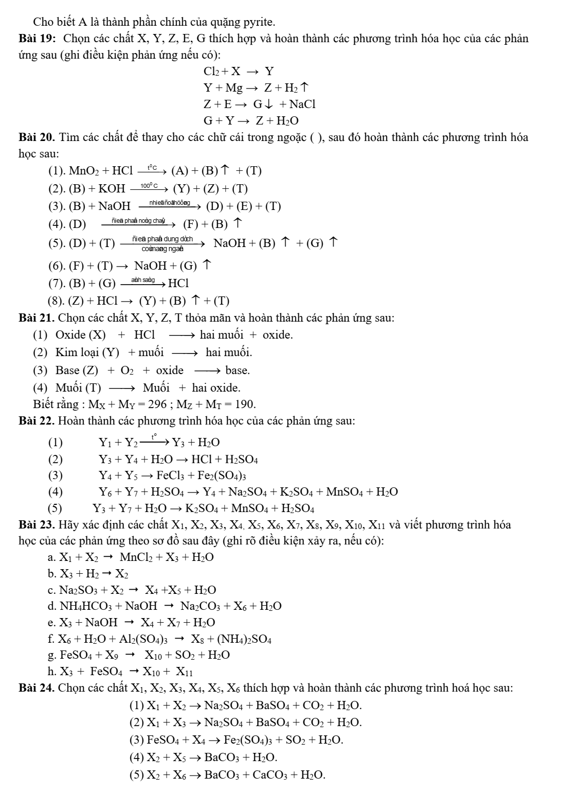 Chuyên đề bồi dưỡng HSG Hóa học 9 Bài tập viết phương trình hóa học theo sơ đồ chuỗi phản ứng (có lời giải)