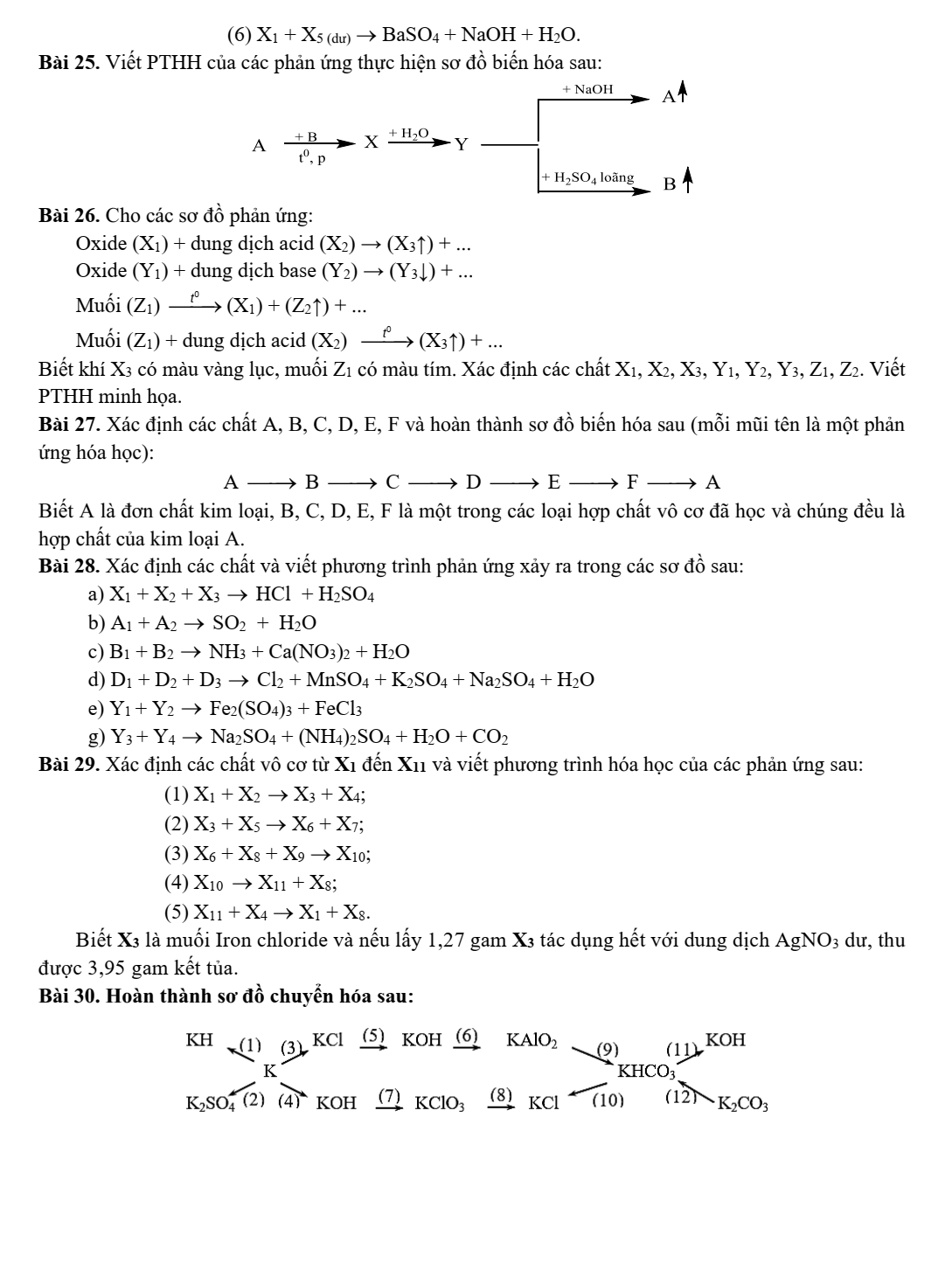 Chuyên đề bồi dưỡng HSG Hóa học 9 Bài tập viết phương trình hóa học theo sơ đồ chuỗi phản ứng (có lời giải)