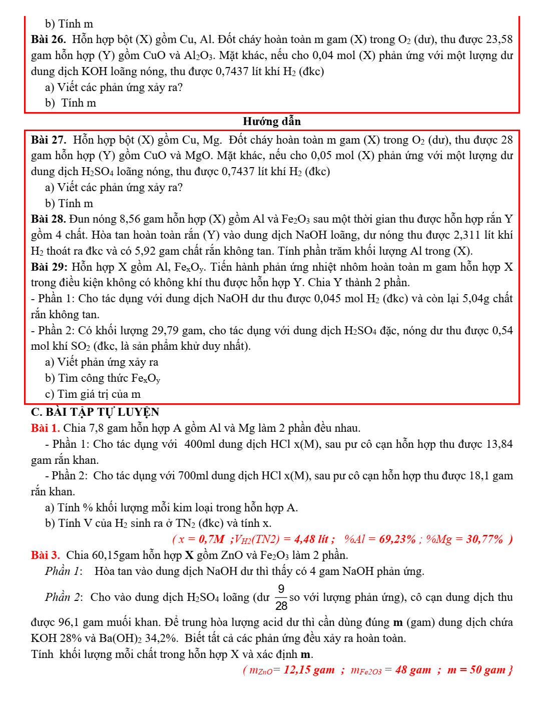 Chuyên đề bồi dưỡng HSG Hóa học 9 Bài toán hỗn hợp chia phần (có lời giải)