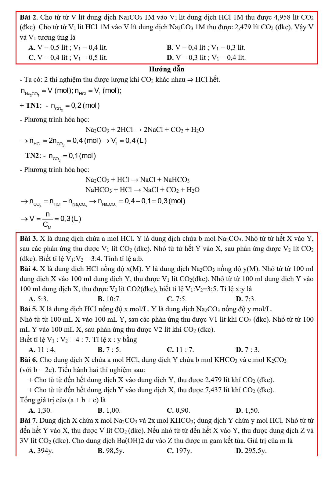 Chuyên đề bồi dưỡng HSG Hóa học 9 Bài toán muối carbonate và hydrogen carbonate (có lời giải)