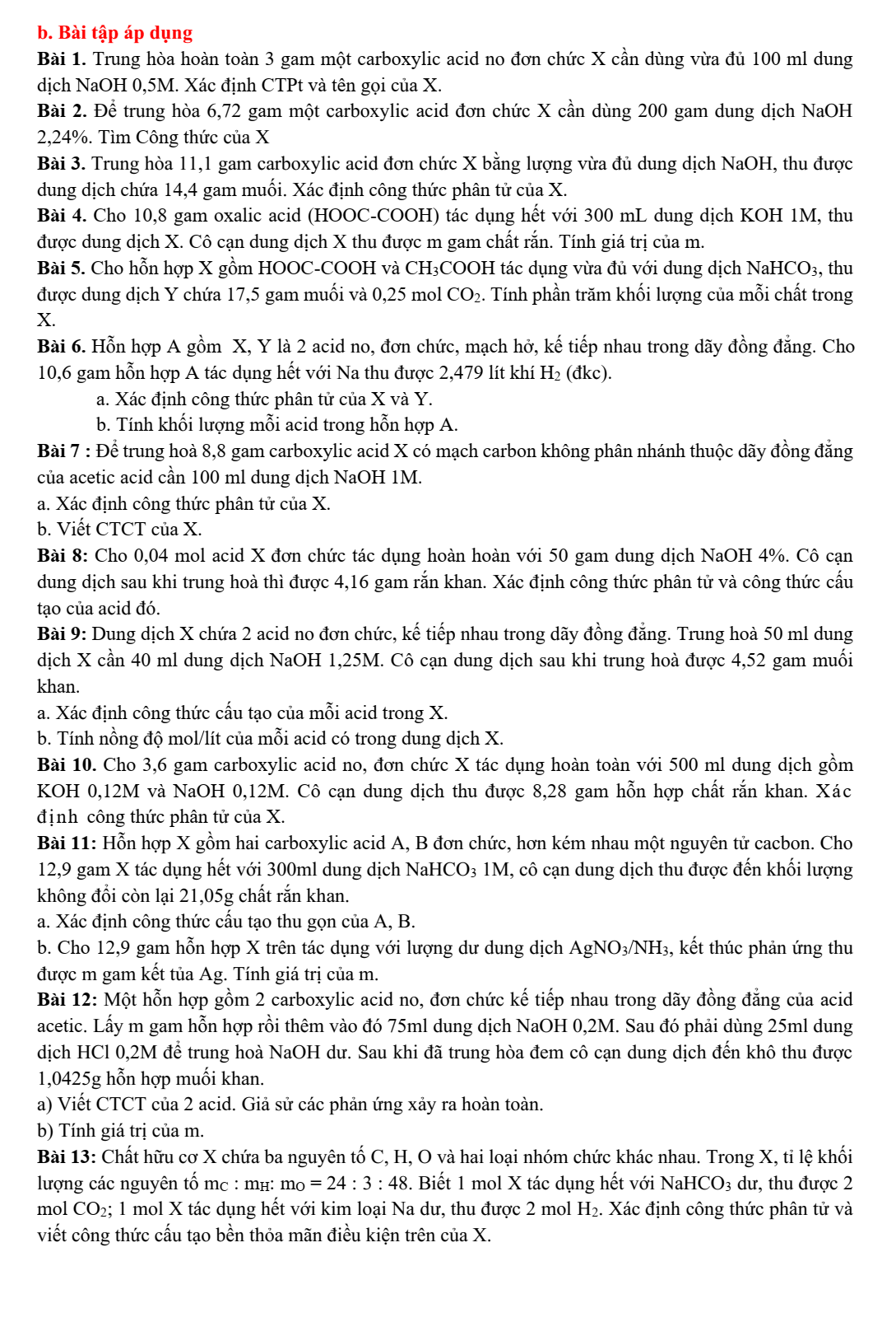 Chuyên đề bồi dưỡng HSG Hóa học 9 Carboxylic acid (có lời giải)