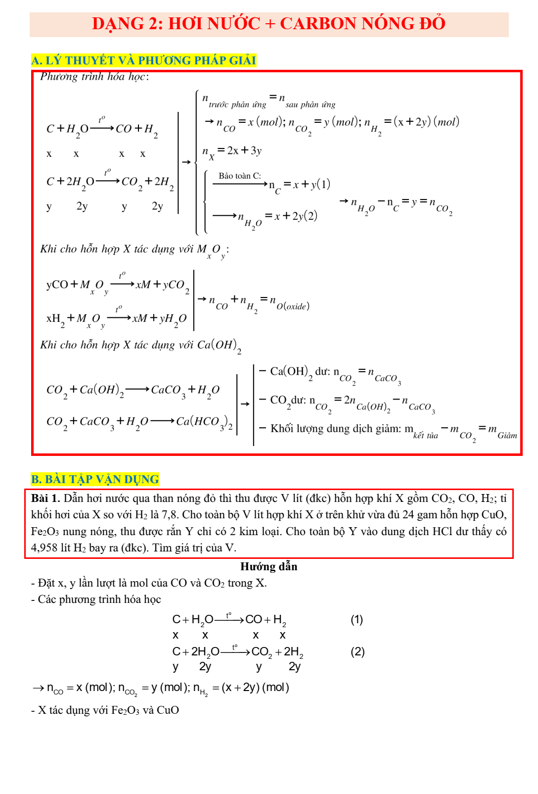 Chuyên đề bồi dưỡng HSG Hóa học 9 CO2, H2O + than nóng đỏ (có lời giải)