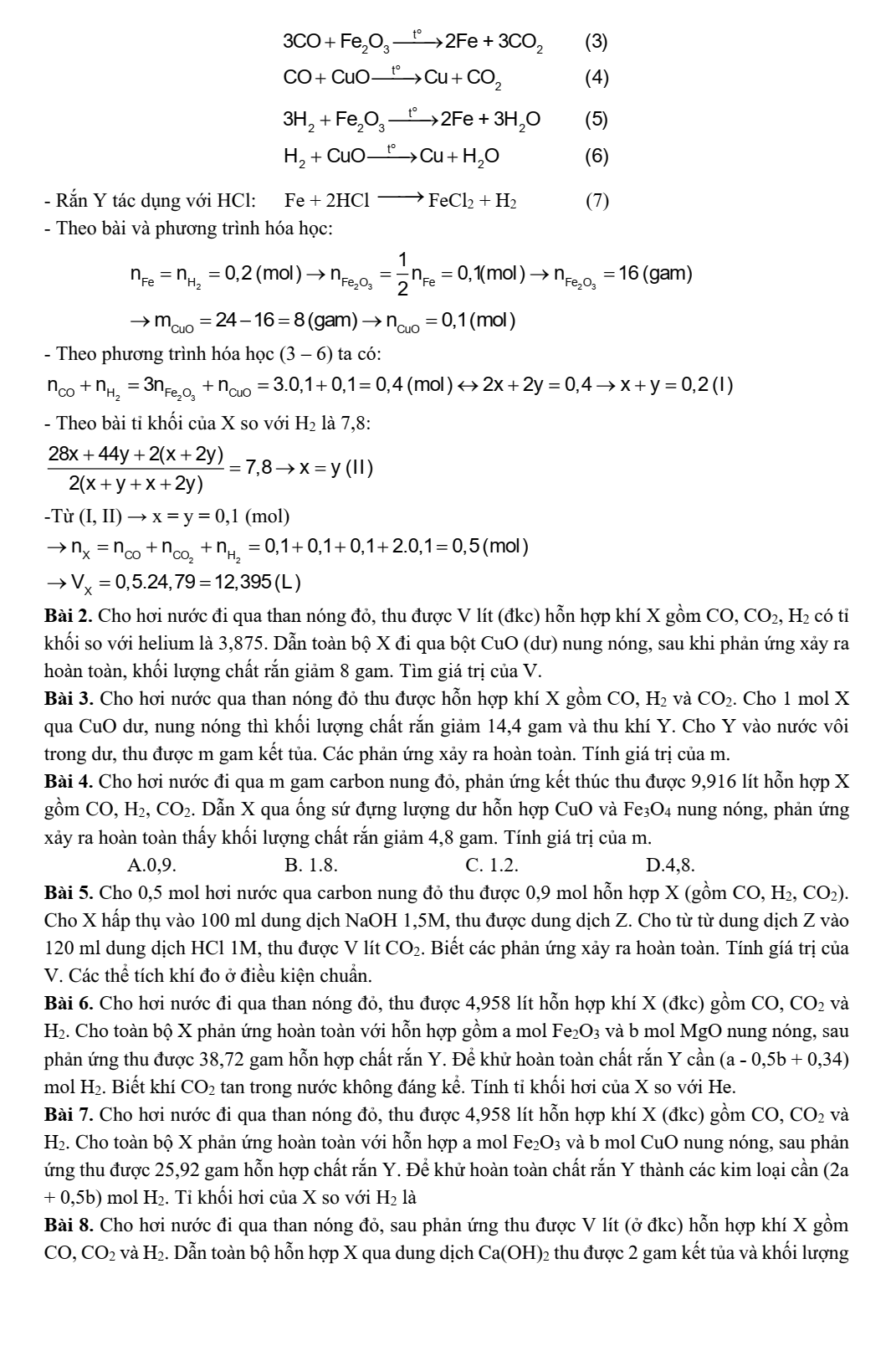 Chuyên đề bồi dưỡng HSG Hóa học 9 CO2, H2O + than nóng đỏ (có lời giải)