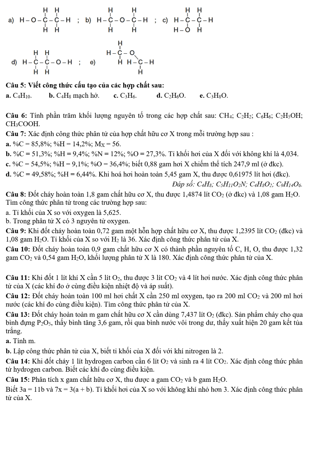 Chuyên đề bồi dưỡng HSG Hóa học 9 Đại cương về hóa học hữu cơ cấu tạo phân tử hợp chất hữu cơ (có lời giải)