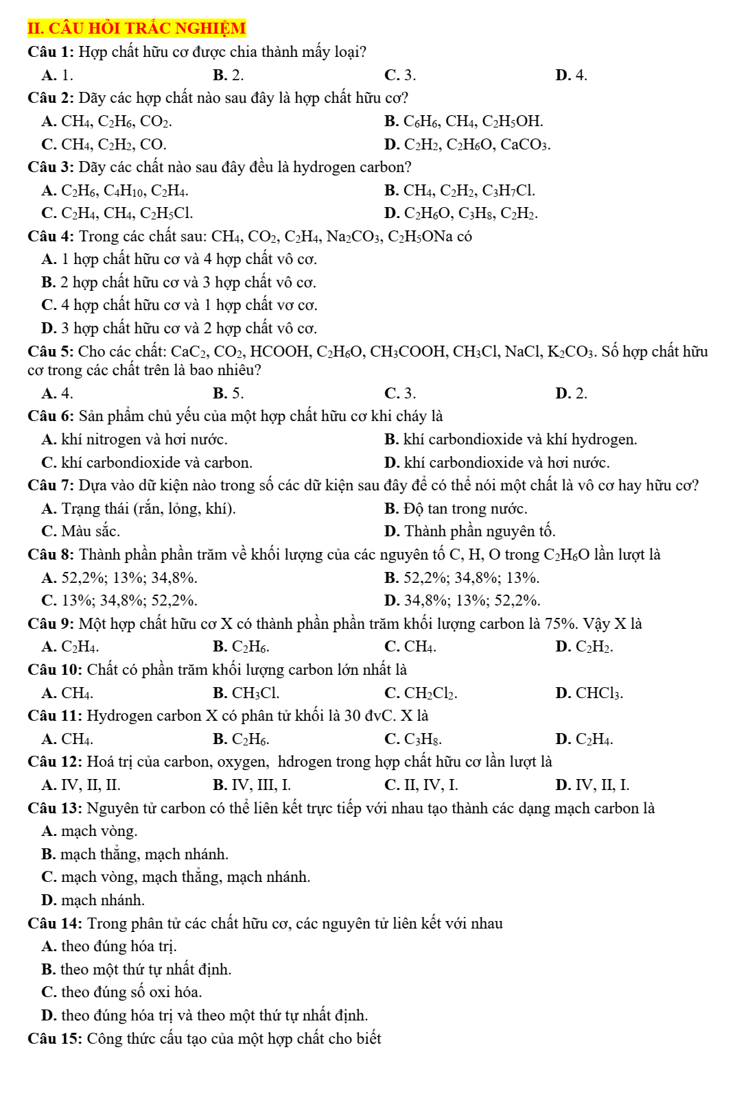 Chuyên đề bồi dưỡng HSG Hóa học 9 Đại cương về hóa học hữu cơ cấu tạo phân tử hợp chất hữu cơ (có lời giải)