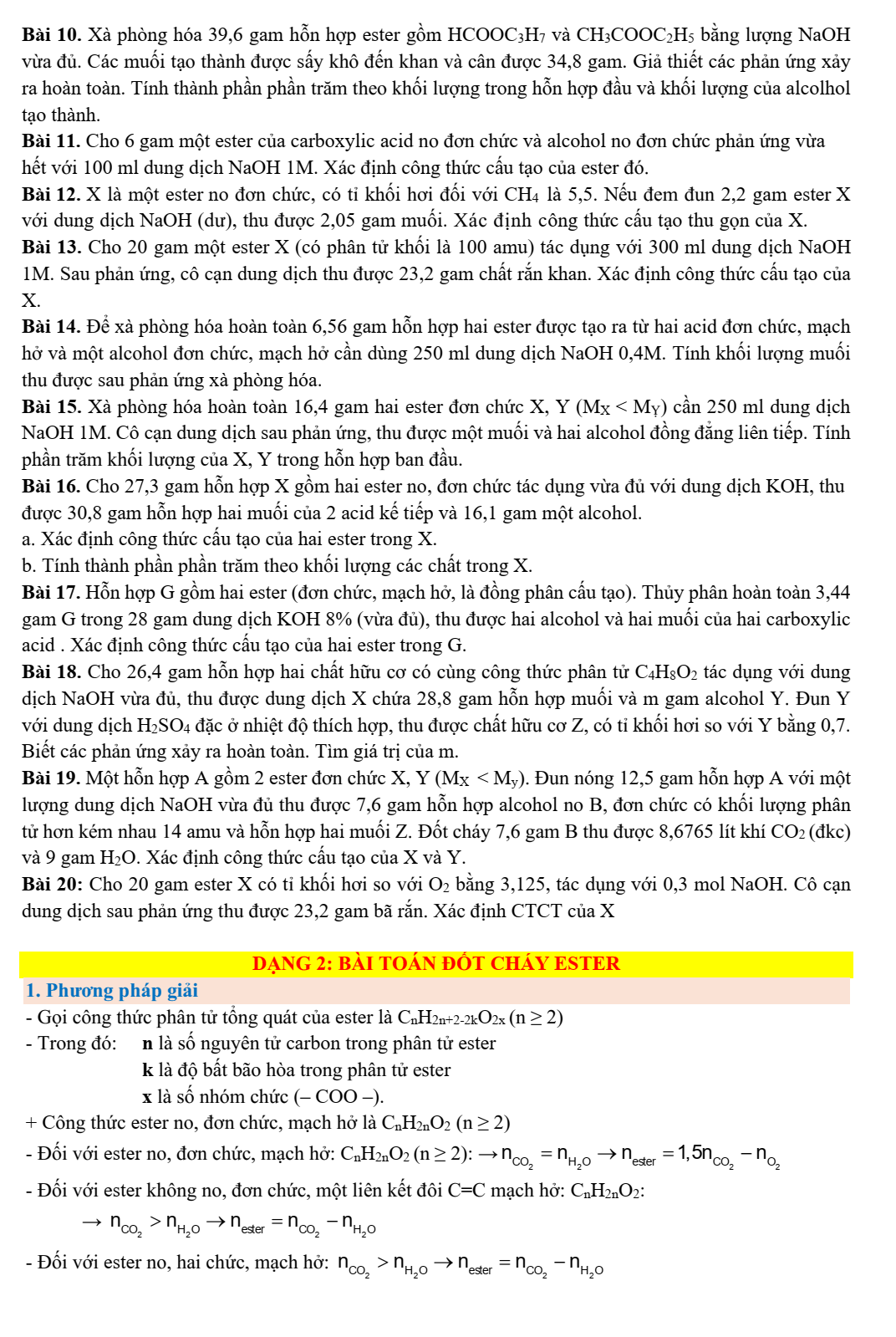 Chuyên đề bồi dưỡng HSG Hóa học 9 Ester (có lời giải)