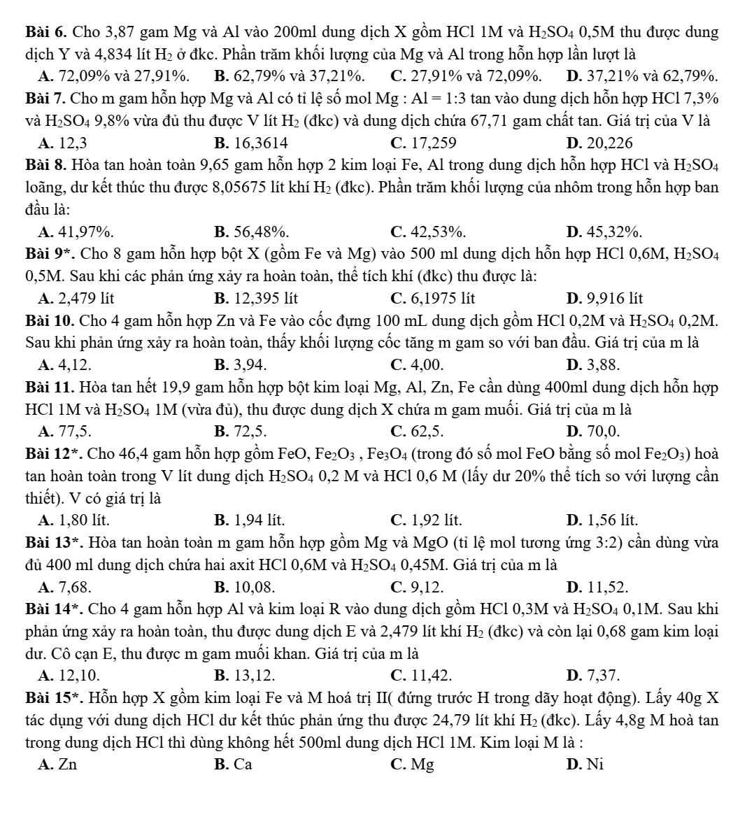 Chuyên đề bồi dưỡng HSG Hóa học 9 Kim loại (có lời giải)