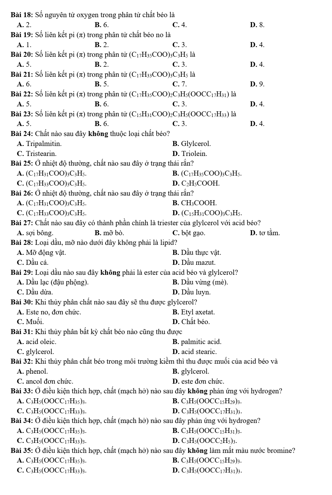 Chuyên đề bồi dưỡng HSG Hóa học 9 Lipid – chất béo (có lời giải)
