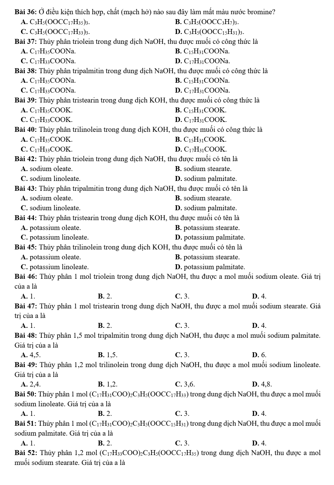 Chuyên đề bồi dưỡng HSG Hóa học 9 Lipid – chất béo (có lời giải)