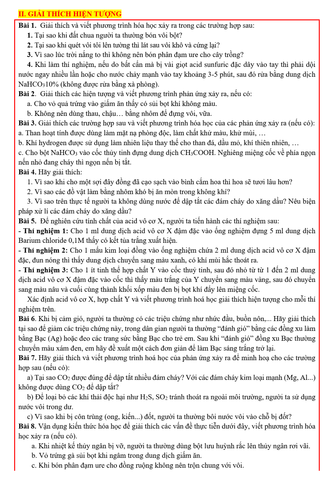 Chuyên đề bồi dưỡng HSG Hóa học 9 Nêu hiện tượng, giải thích hiện tượng thực tế (có lời giải)