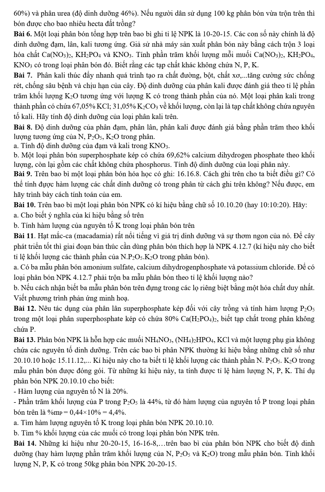 Chuyên đề bồi dưỡng HSG Hóa học 9 Phân bón hóa học (có lời giải)