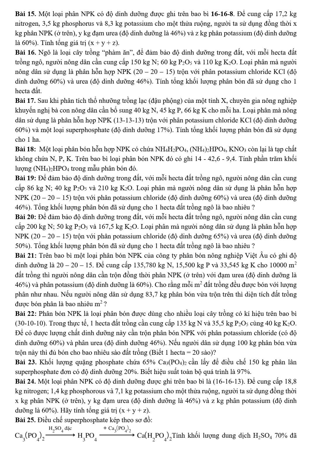 Chuyên đề bồi dưỡng HSG Hóa học 9 Phân bón hóa học (có lời giải)