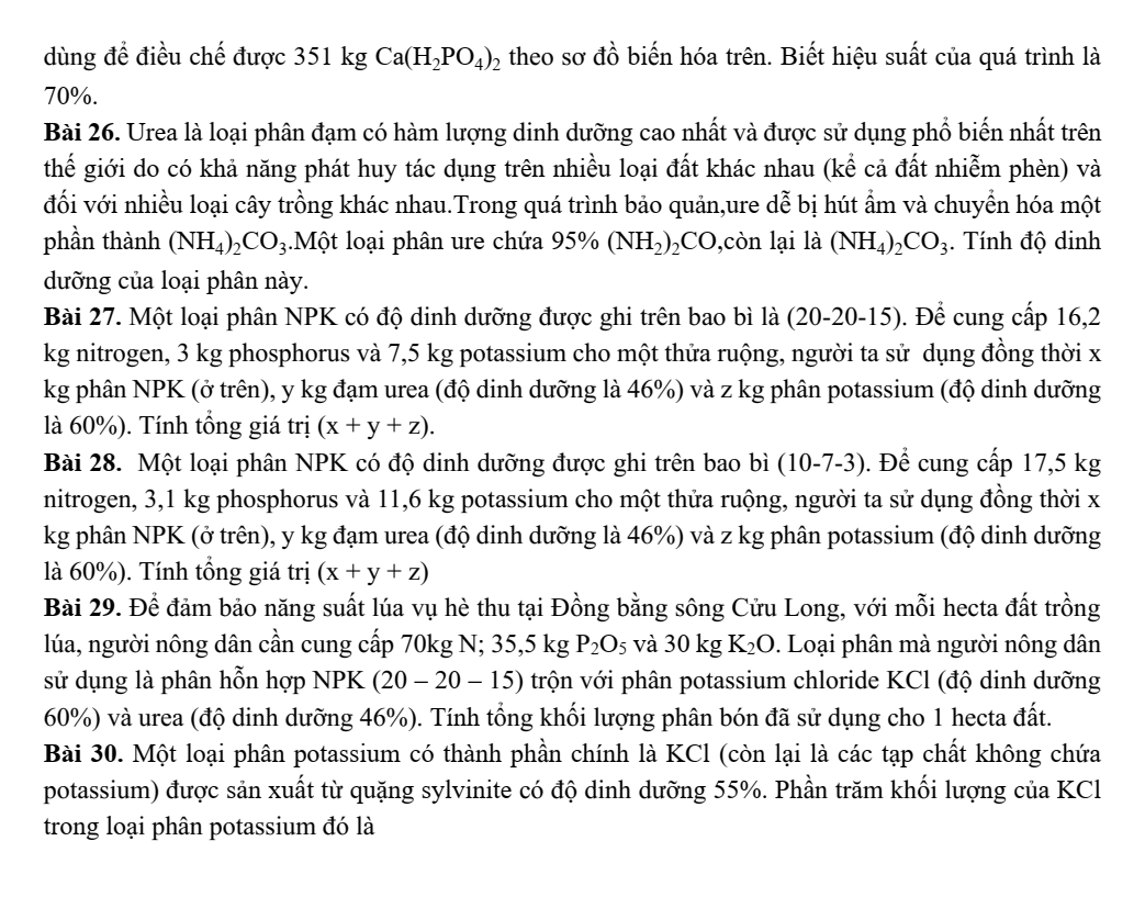 Chuyên đề bồi dưỡng HSG Hóa học 9 Phân bón hóa học (có lời giải)