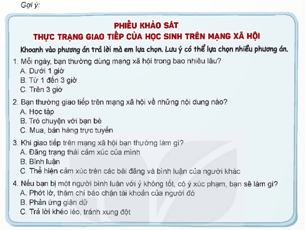 HĐTN 9 Kết nối tri thức Bài 2: Khảo sát thực trạng giao tiếp của học sinh trên mạng xã hội | Giải Hoạt động trải nghiệm 9