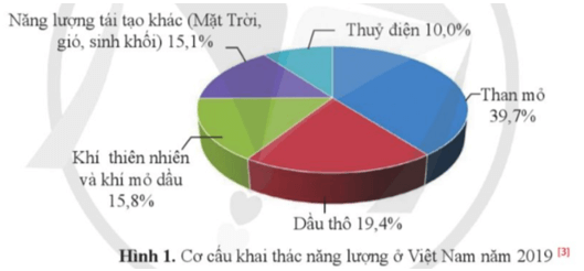 Hình 1 biểu diễn tỉ trọng khai thác năng lượng ở Việt Nam vào năm 2019