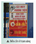 Vì sao ở các trạm xăng treo bảng báo cấm như ở hình bên dưới trang 95 KHTN 9 