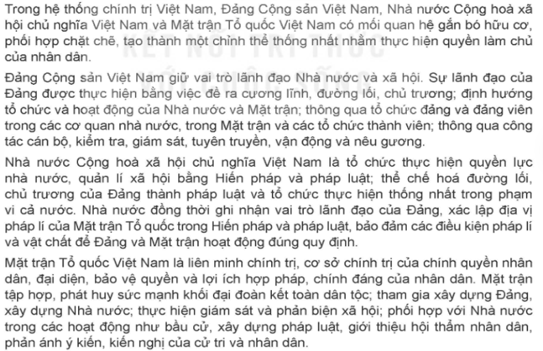 Hãy mô tả mối quan hệ giữa Đảng Cộng sản Việt Nam, Nhà nước Cộng hoà xã hội chủ nghĩa Việt Nam