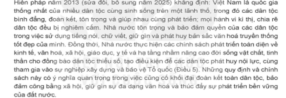 Nêu trách nhiệm của công dân trong việc thực hiện quy định của Hiến pháp về chính sách dân tộc