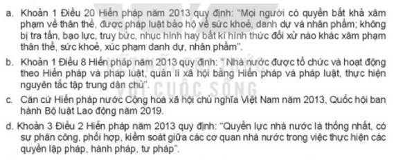 Em hãy cho biết các nội dung sau thể hiện đặc điểm nào của Hiến pháp Việt Nam
