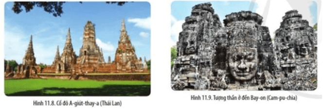 Đọc thông tin và quan sát Hình 11.8, 11.9 hãy nêu thành tựu chủ yếu của kiến trúc, điêu khắc ở Đông Nam Á