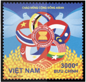 Tem Chào mừng Cộng đồng ASEAN do các hoạ sĩ Việt Nam thiết kế được phát hành