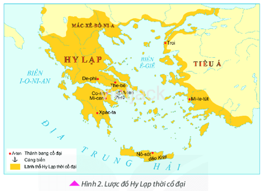 Quan sát lược đồ, hãy cho biết vị trí địa lí của Hy Lạp cổ đại có điểm gì nổi bật