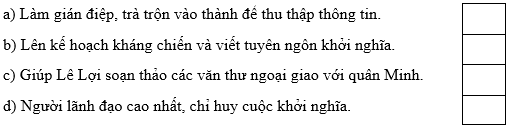 Trắc nghiệm Lịch Sử và Địa Lí lớp 5 Chân trời sáng tạo Bài 11 (có đáp án): Khởi nghĩa Lam Sơn và Triều Hậu Lê (ảnh 7)