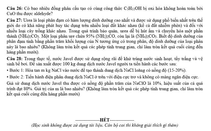 Đề thi thử Hóa Tốt nghiệp THPT 2025-2026 Sở Thái Nguyên (Lần 2)