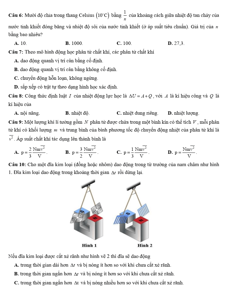 Đề thi thử Vật Lí Tốt nghiệp THPT 2025-2026 cụm chuyên môn số 10 (Hải Phòng)