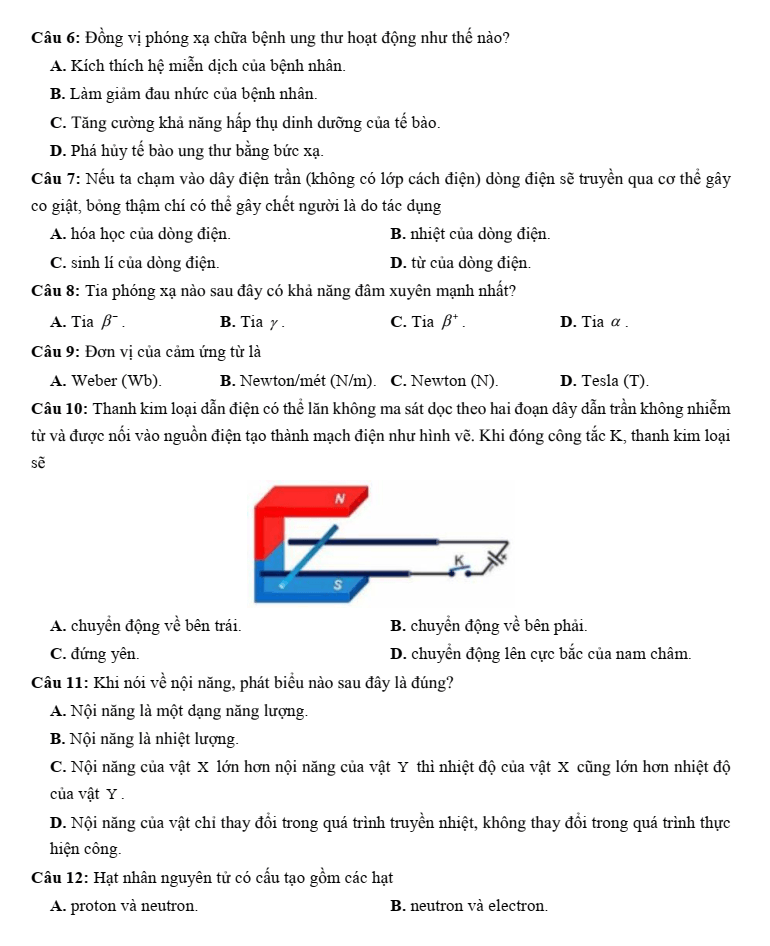 Đề thi thử Vật Lí Tốt nghiệp THPT 2025-2026 Sở Sơn La (Lần 1)