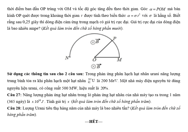 Đề thi thử Vật Lí Tốt nghiệp THPT 2025-2026 Sở Thanh Hóa (Mã 0301)