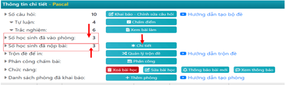 Hướng dẫn giáo viên cách xem học sinh vào phòng và làm bài