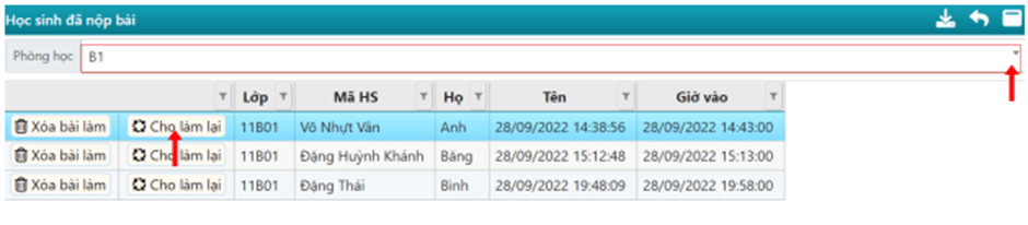 Hướng dẫn giáo viên cách xem học sinh vào phòng và làm bài
