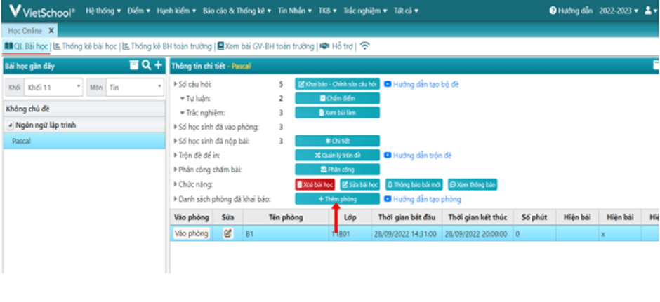 Hướng dẫn khai báo thông tin phòng thi trên phần mềm VietSchool