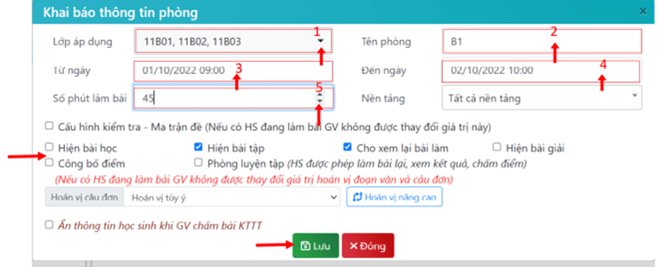 Hướng dẫn khai báo thông tin phòng thi trên phần mềm VietSchool