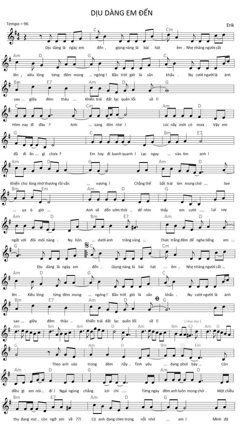 Dịu dàng em đến (lời bài hát, lyric chính xác nhất)