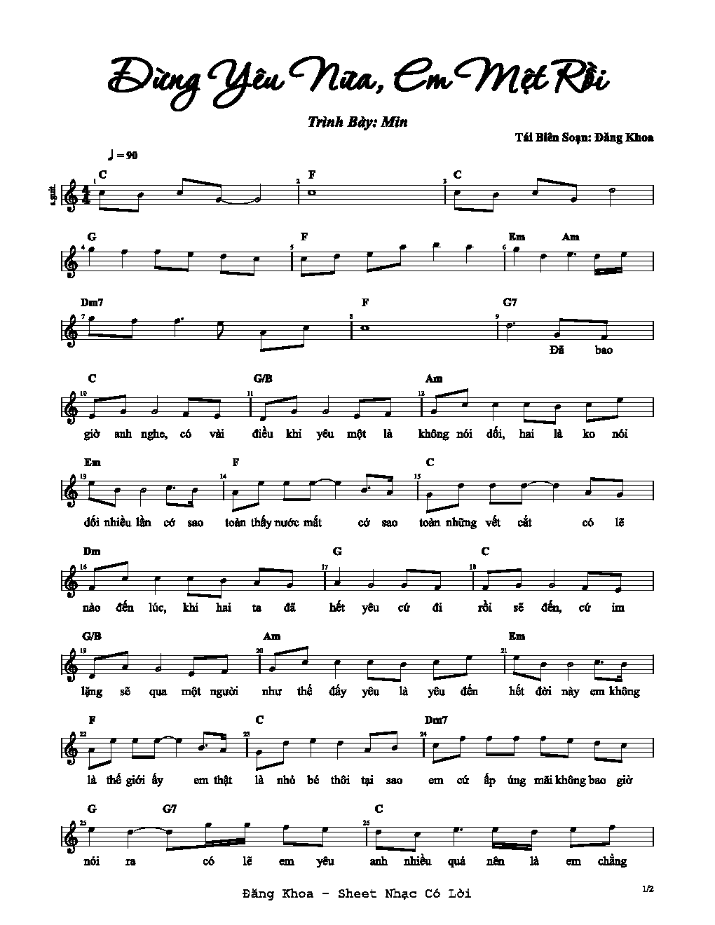 Đừng yêu nữa, em mệt rồi (lời bài hát, lyric chính xác nhất)