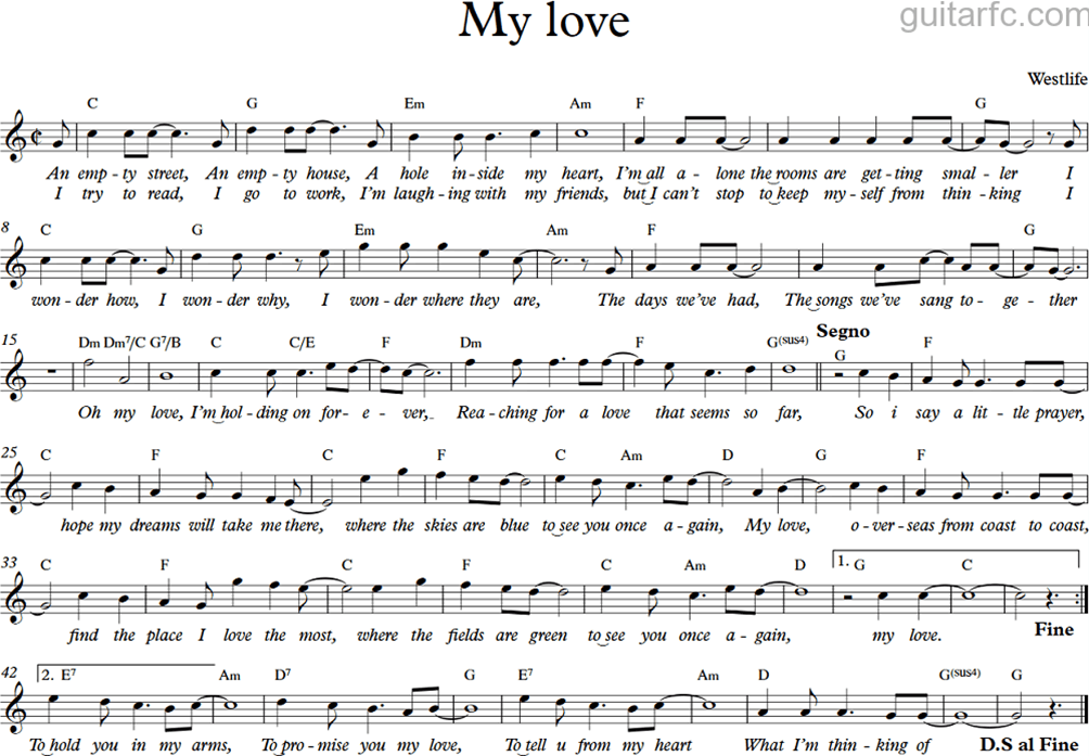 My Love (lời bài hát, lyric chính xác nhất)