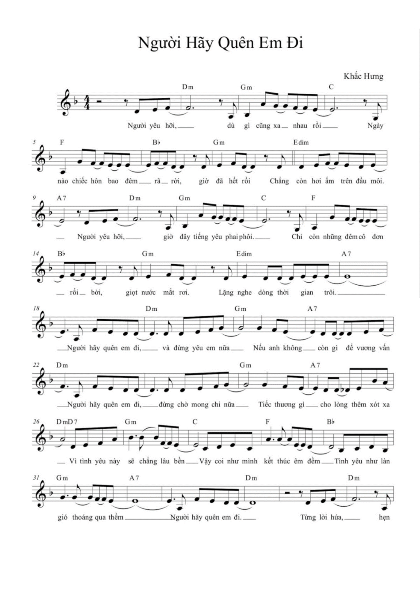 Người hãy quên em đi (lời bài hát, lyric chính xác nhất)